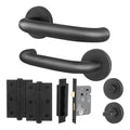 Return to Door Lever on Rose Matt Black Door Handle Kit - Medium Duty - 80mm Bathroom Lock