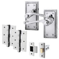 Georgian Rope Edge Scroll Polished Chrome Door Handle Pack - 64mm Latch
