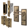 Georgian Rope Edge Scroll Antique Brass Door Handle Pack - 64mm Bathroom