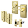 Georgian Rope Edge Scroll Polished Brass Door Handle Pack - 64mm Latch