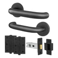Return to Door Lever on Rose Matt Black Door Handle Kit - Medium Duty - 64mm Latch