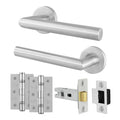 Mitre Lever on Rose Stainless Steel Door Handle Kit - Medium Duty - 64mm Latch