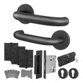 Return to Door Lever on Rose Matt Black Door Handle Kit - Medium Duty FD30/60 - 80mm Euro Lock and Double Cylinder - Master Keyed