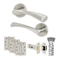 Nola Satin Nickel Door Handle Latch Kit - Fire Rated FD30/60 - Lever on Rose with 76mm Latch