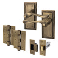 Georgian Rope Edge Scroll Antique Brass Door Handle Pack - 64mm Latch