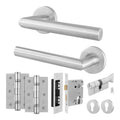 Mitre Lever on Rose Stainless Steel Door Handle Kit - Medium Duty - 80mm Euro Sashlock and Thumbturn Cylinder - Keyed to Differ