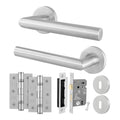 Mitre Lever on Rose Stainless Steel Door Handle Kit - Medium Duty - 80mm Sashlock
