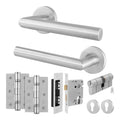 Mitre Lever on Rose Stainless Steel Door Handle Kit - Medium Duty - 80mm Euro Sashlock and Double Cylinder - Keyed to Differ