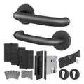 Return to Door Lever on Rose Matt Black Handle Kit - Medium Duty FD30/60 - 80mm Euro Lock and Thumbturn Cylinder - Master Keyed
