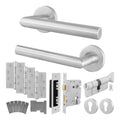Mitre Stainless Steel Lever on Rose Door Handle Kit - Medium Duty FD30/60 - 80mm Euro Lock and Thumbturn Cylinder - Keyed to Differ