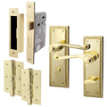 Georgian Rope Edge Scroll Polished Brass Door Handle Pack - 64mm Bathroom