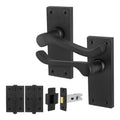 Victorian Scroll Matt Black Lever Door Handle Pack - 64mm Latch