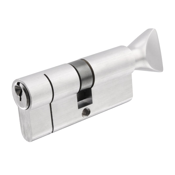 5 Pin 35/40mm 75mm [30+35+10mm] Euro Cylinder and Turn - Keyed to Differ - Satin Chrome - tradefit - Featured Image