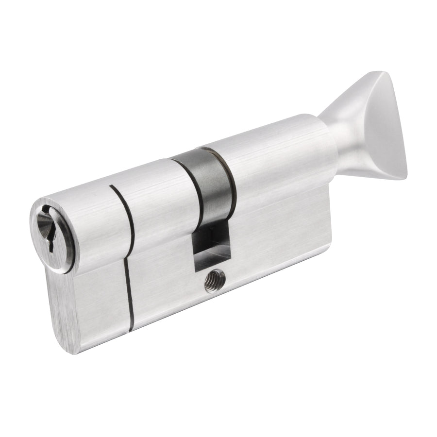5 Pin 30/40mm 70mm [25+35+10mm] Euro Cylinder and Turn - Keyed to Differ - Satin Chrome - tradefit