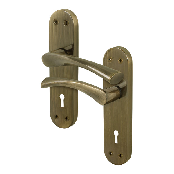 Nola Antique Brass Lever Lock Door Handles - Keyhole - tradefit - Featured Image
