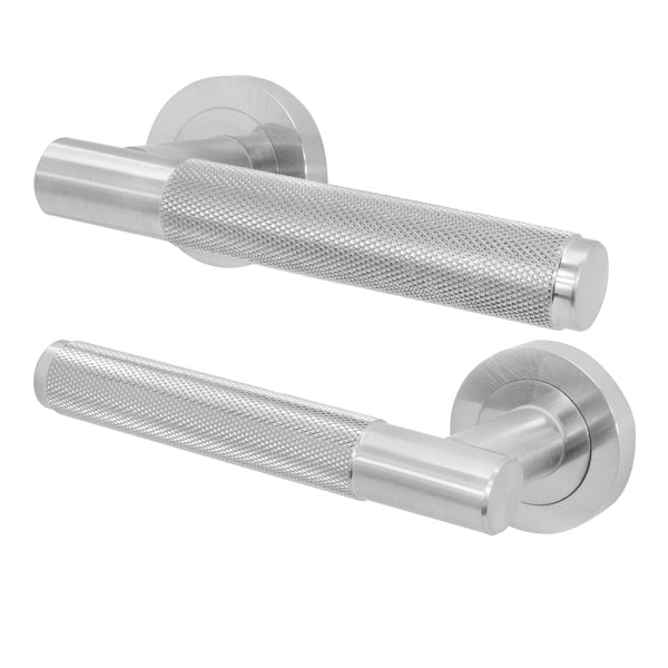Dumont Satin Nickel Lever on Rose Door Handles - Heavy Duty - FD30/60 Rated - tradefit - Featured Image