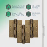 Florentine Bronze Fire Door Hinges – 4 Inch/102mm – Grade 11 Steel Ball Bearing – Pack of 3 Hinges - tradefit - 3