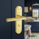 Olbia Brass Plated Lever on Backplate Door Handle Pack – 64mm Bathroom Lock - tradefit - 6