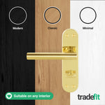 Olbia Brass Plated Lever on Backplate Door Handle Pack – 64mm Bathroom Lock - tradefit - 7