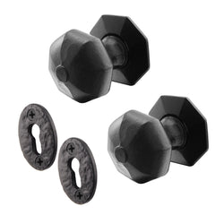 Tudor Black Iron Octagonal Mortice/Rim Door Knob With Escutcheon - tradefit