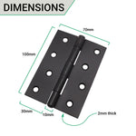 Steel Butt Hinges 1838 Fixed Pin Pattern - 102x70x2mm - Black Plated - Pair - EXCLUDING Screws - tradefit - 2