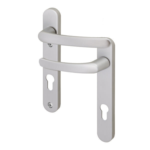 Silver UPVC Door Handles - 92mm PZ Centres - 122mm Fixing Centres - 240 x 32mm - tradefit - Featured Image