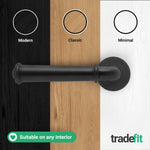 Claro Matt Black Lever on Rose Door Handle Kit - Medium Duty FD30 - 60 - 80mm Bathroom Lock - tradefit - 7