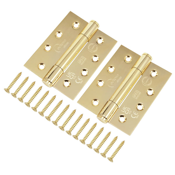 Fire Door Hinges – Concealed Polymer Bearing  - CE FD30/60/90/120 - 4 Inch/102mm Square - Grade 14 Max Door 160kg - Polished Brass Plated - Featured Image
