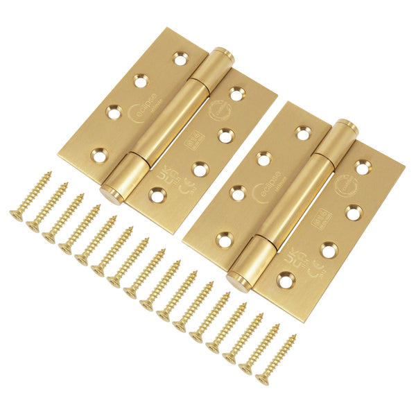 Fire Door Hinges – Concealed Polymer Bearing  - CE FD30/60/90/120 - 4 Inch/102mm Square - Grade 14 Max Door 160kg - Satin Brass Plated - Featured Image