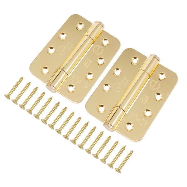 Fire Door Hinges – Concealed Polymer Bearing  - CE FD30/60/90/120 - 4 Inch/102mm Radius - Grade 14 Max Door 160kg - Polished Brass Plated - Featured Image