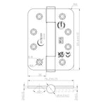 Fire Door Hinges – Concealed Polymer Bearing  - CE FD30/60/90/120 - 4 Inch/102mm Radius - Grade 14 Max Door 160kg - Antique Brass - 3