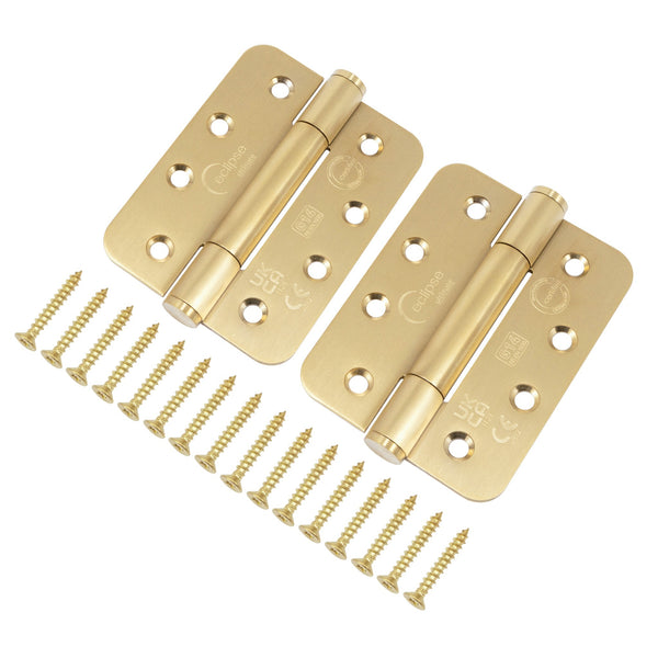Fire Door Hinges – Concealed Polymer Bearing  - CE FD30/60/90/120 - 4 Inch/102mm Radius - Grade 14 Max Door 160kg - Satin Brass Plated - Featured Image