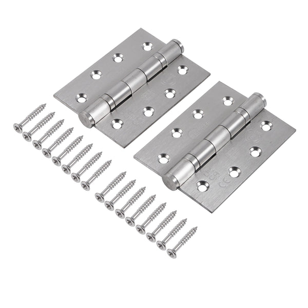 Satin Stainless Fire Door Hinges - 4 Inch/102mm - Grade 14 Steel Ball Bearing - Pack 2 - Square - Featured Image