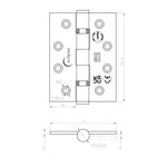 Satin Stainless Fire Door Hinges - 4 Inch/102mm - Grade 14 Steel Ball Bearing - Pack 2 - Square - 3