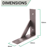 Scaffold Board Shelf Brackets Strong 150mm PAIR Reinforced Heavy Duty Rustic Wall Mounted Supports - tradefit - 2