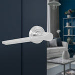 Tapera Satin Nickel Lever on Rose Door Handle Kit - Medium Duty FD30/60 - 76mm Latch - tradefit - 6