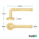 Santana Satin Brass Lever on Rose Door Handle Kit - Medium Duty FD30/60 - 80mm Bathroom Lock - tradefit - 4