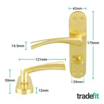 Nola Satin Brass Lever on Backplate Door Handle Pack – 64mm Bathroom Lock - tradefit - 2
