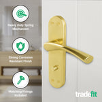 Nola Satin Brass Lever on Backplate Door Handle Pack – 64mm Bathroom Lock - tradefit - 4
