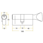 5 Pin 55/45mm 100mm [50+40+10mm] Euro Cylinder and Turn - Keyed to Differ - Polished Chrome - tradefit - 2