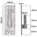 Gate Hinge Pin On Rectangular Plate Bracket - 160 x 50mm x 16mm Diameter Pin - Hot Dip Galvanised - Pack of 2 (Pair) - tradefit - 2