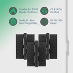 Black Fire Door Hinges – 4 Inch/102mm – Grade 11 Steel Ball Bearing – Pack of 3 Hinges - tradefit - 3