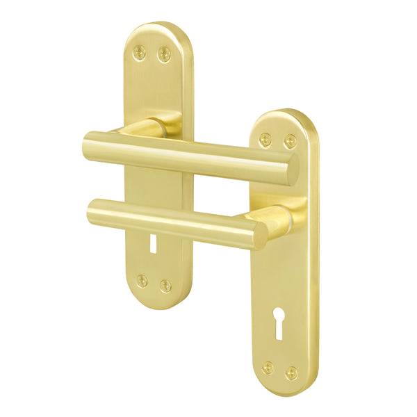 Olbia Satin Brass Lever on Backplate Door Handles - Keyhole - tradefit - Featured Image