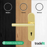 Olbia Satin Brass Lever on Backplate Door Handle Pack – 64mm Sashlock - tradefit - 7