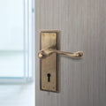 Georgian Rope Edge Scroll Antique Brass Door Handle Pack - 64mm Sashlock - tradefit