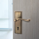 Georgian Rope Edge Scroll Antique Brass Door Handle Pack - 64mm Sashlock - tradefit - 5