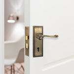 Georgian Rope Edge Scroll Antique Brass Door Handle Pack - 64mm Sashlock - tradefit - 6