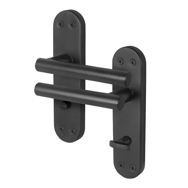 Olbia Matt Black Lever on Backplate Door Handles - Bathroom - Featured Image
