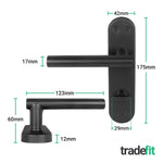 Olbia Matt Black Lever on Backplate Door Handle Pack – 64mm Bathroom Lock - tradefit - 2