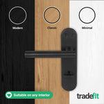 Olbia Matt Black Lever on Backplate Door Handle Pack – 64mm Bathroom Lock - tradefit - 7